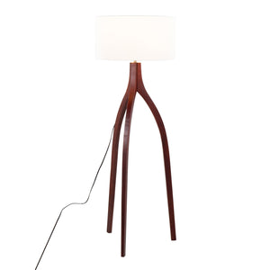 English Elm Wishbone Contemporary Floor Lamp with Linen Shade and Tripod Wood Base for Living Room Ambiance Walnut B202S01380