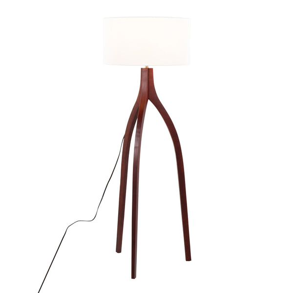 English Elm Wishbone Contemporary Floor Lamp with Linen Shade and Tripod Wood Base for Living Room Ambiance Walnut B202S01380