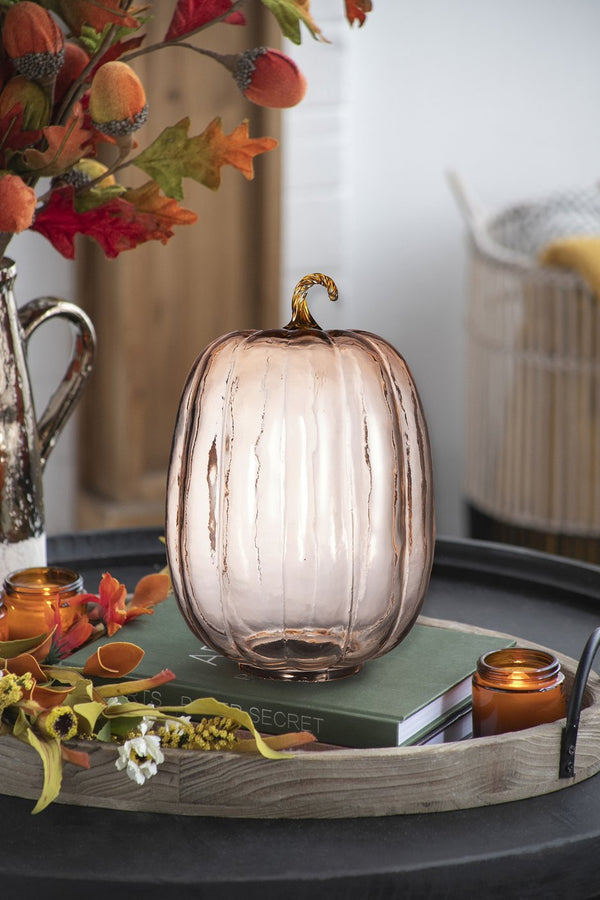English Elm 8.5x8.5x13" Elegant Orange Glass Pumpkin Centerpiece — Handcrafted Fall Ornament for Harvest & Thanksgiving Decor W2078P387627