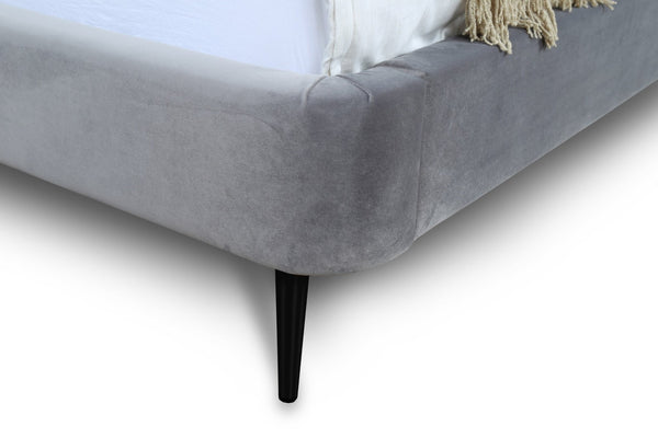 English Elm Queen Velvet Upholstered Bed Arched Headboard Mid Century Modern Bedroom Frame Grey+Black B365S00151
