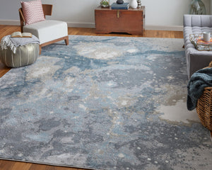 Feizy Rugs Astra Abstract Watercolor Rug – Elevate Your Space With Luxurious Metallic Designs And Soft Texture Blue,Gray Polyester,Polypropylene Ara39l3fgrybluf05