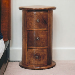 English Elm Solid Mango Wood Drum Chest Three Drawer Handcrafted Accent for Rustic Interiors B182P475436