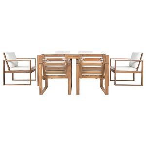 English Elm Trexm Acacia Wood Outdoor Dining Set Seats Six with Umbrella Hole Rustic Patio Beige,Light Teak TM000019AAD
