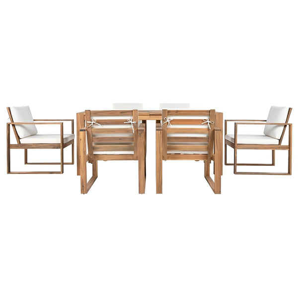 English Elm Trexm Acacia Wood Outdoor Dining Set Seats Six with Umbrella Hole Rustic Patio Beige,Light Teak TM000019AAD