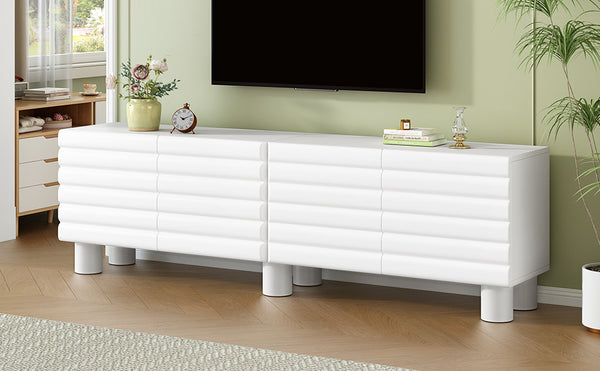English Elm Stylish Thick Wavy Door TV Cabinet with Adjustable Shelves, Cable Management, Sturdy Legs, Modern Media Console White N721P350797K