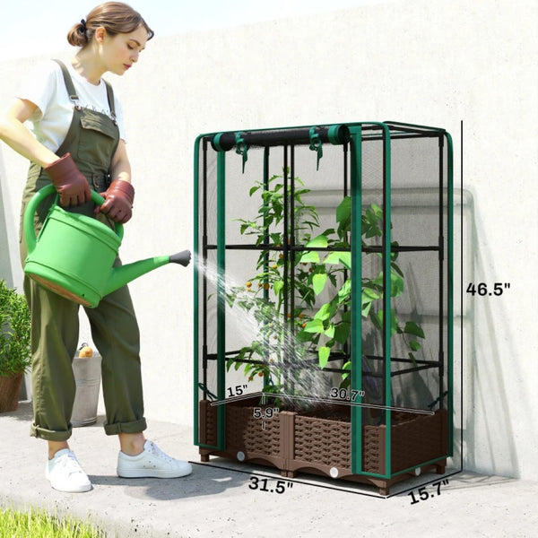 English Elm Crop Cage Raised Garden Bed with Trellis Mesh Enclosure and Built-in Water Reservoir T3971P454894