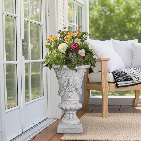 English Elm Christopher Knight Home® - MGO Hand-Painted Light Grey Garden Urn 23.75" H with Drainage Hole & Stopper, Weather-Ready Decor N772P285043G