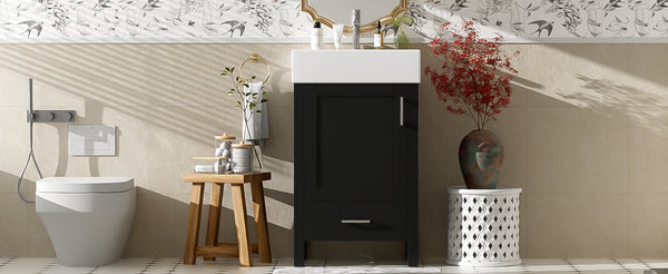 English Elm 20.28'' 20.28" Modern Bathroom Vanity with Ceramic Sink, Solid Wood Frame, Soft-Close Drawer & Cabinet - Space-Saving Design Black N729P277755B