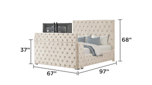 English Elm Encore Modern Tufted Queen Bed In Beige - Stylish Upholstered Design With Hidden Footboard Storage B009S01648