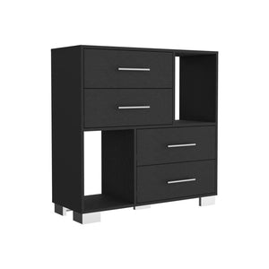 English Elm Dresser with Two Open Shelves and Four Drawers, 35" Tall Storage Chest with Metal Handles, Sleek Finish Black 40.15 L x 18.5 W x 9.45 H B097133002