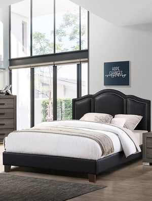 English Elm Contemporary Queen Bed Three Panel Faux Leather Headboard Architectural Bedroom Frame B011S02053
