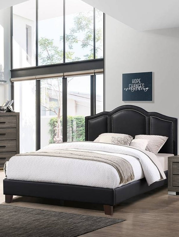 English Elm Contemporary Queen Bed Three Panel Faux Leather Headboard Architectural Bedroom Frame B011S02053