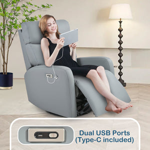 English Elm 270° 270° Power Swivel Recliner Chair with USB Ports, 30° Rocking, 95–150° Recline for Small Spaces Blue Gray W1028S00040