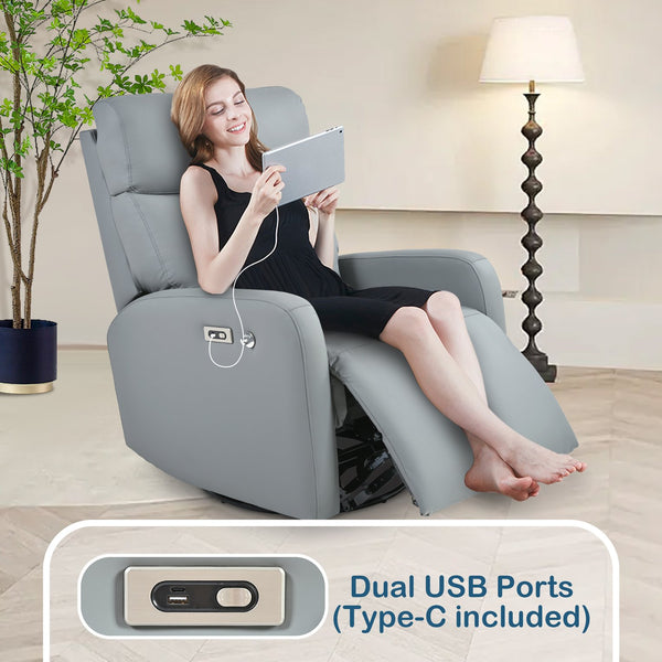 English Elm 270° 270° Power Swivel Recliner Chair with USB Ports, 30° Rocking, 95–150° Recline for Small Spaces Blue Gray W1028S00040