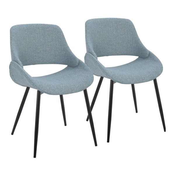 English Elm Fabrico Set Of 2 Mid-Century Modern Accent Chairs In Blue Fabric With Black Metal Legs - Stylish Comfort B202S01214