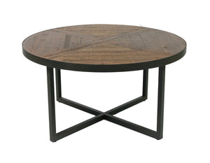 English Elm Wallace & Bay - Brown Round Coffee Table - Antique Pine & Steel Gray Finish, Solid Wood, Stylish & Durable Centerpiece B2709P212414-GIGA