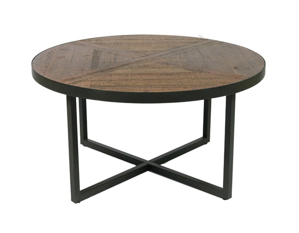 English Elm Wallace & Bay - Brown Round Coffee Table - Antique Pine & Steel Gray Finish, Solid Wood, Stylish & Durable Centerpiece B2709P212414-GIGA