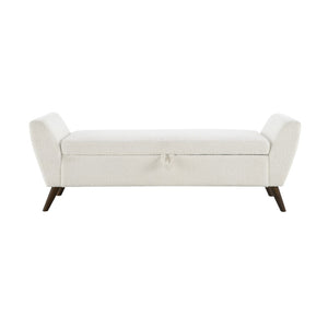 English Elm 60'' Upholstered Storage Bench Teddy Fabric Walnut Legs Mid-century Bedroom Seat Cream W2671P388093
