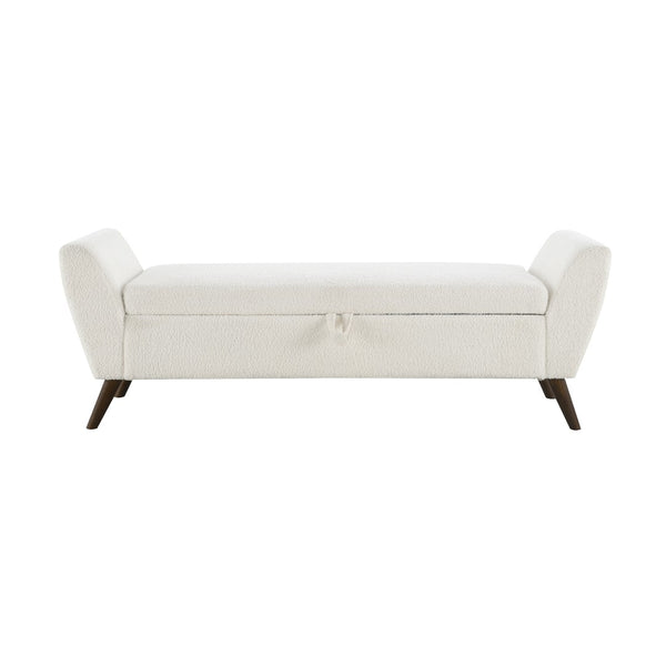 English Elm 60'' Upholstered Storage Bench Teddy Fabric Walnut Legs Mid-century Bedroom Seat Cream W2671P388093