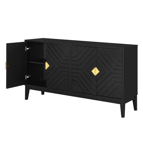 English Elm Christopher Knight Home® - 4-Door Elegant Sideboard Storage Cabinet With Gold Handles - Modern Black Design For Living & Dining N759P192449B