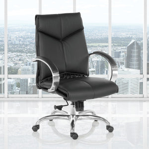 OSP Home Furnishings Deluxe Executive Top Grain Leather Office Chair with Lumbar Support and Chrome Arms Mid 8201