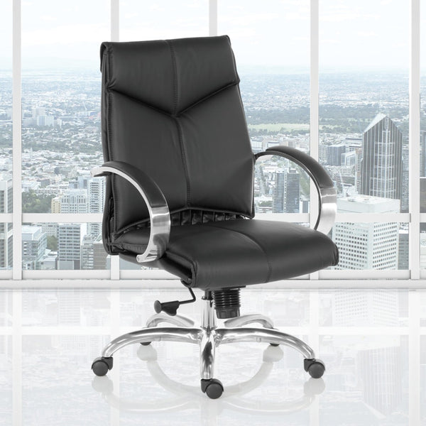 OSP Home Furnishings Deluxe Executive Top Grain Leather Office Chair with Lumbar Support and Chrome Arms Mid 8201
