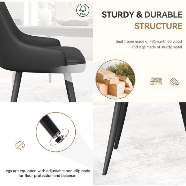 English Elm Modern Dining Chairs Set Of 2 - Comfortable Faux Leather Upholstered Design With Metal Legs T3950P397125