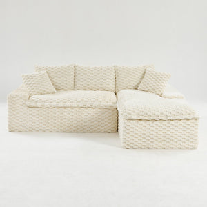 English Elm White Turtle Velvet Convertible Sofa: Chic Twin-Seat Design With Right Chaise For Ultimate Comfort W3371S00036-GIGA