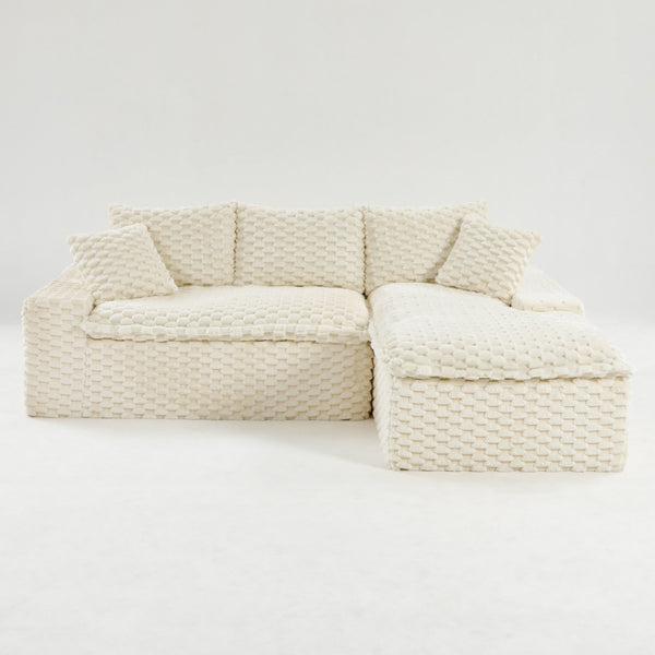 English Elm White Turtle Velvet Convertible Sofa: Chic Twin-Seat Design With Right Chaise For Ultimate Comfort W3371S00036-GIGA