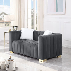 English Elm A Modern Channel Sofa Loveseat - Elegant Grey Velvet Chesterfield Design For Stylish Spaces W1099S00125