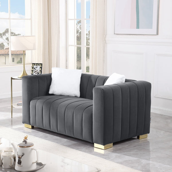 English Elm A Modern Channel Sofa Loveseat - Elegant Grey Velvet Chesterfield Design For Stylish Spaces W1099S00125