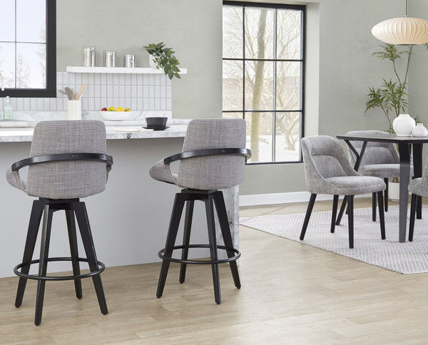 English Elm Fixed-height Swivel Counter Stools with Faux Leather Seats and Chrome Footrest Set of 2 B202S01806