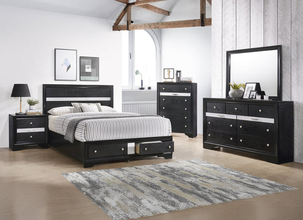 English Elm 1Pc Queen Platform Bed With Storage Drawers - Elegant Silver Accents, Solid Wood, Modern Design B2741S00155