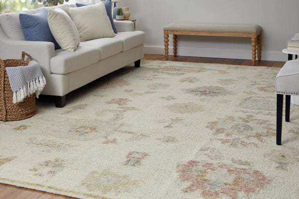 Feizy Rugs Grafton Hand-knotted Wool Rug: Luxurious Floral Design With Afghan Craftsmanship For Elegant Spaces Ivory,Orange,Gray Wool Gft69flfivymltj55