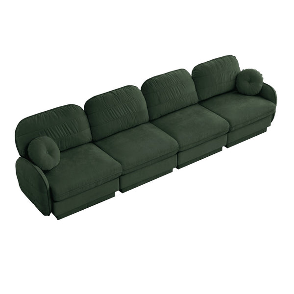 English Elm 137"chenille Cloud Sofa Deep Seat Four Seater with Quilted Cushions for Living Room Green W714S01771