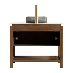 English Elm Dina Floating Bathroom Vanity Sintered Stone Top Glass Basin Striped Plywood Cabinet W2615S00730