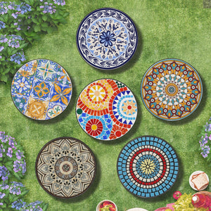 English Elm Christopher Knight Home® - Patio Side Table with Vibrant Ceramic Floral Top, Powder-Coated Steel Frame, Weather-Resistant Finish Black,Blue N768P214810B