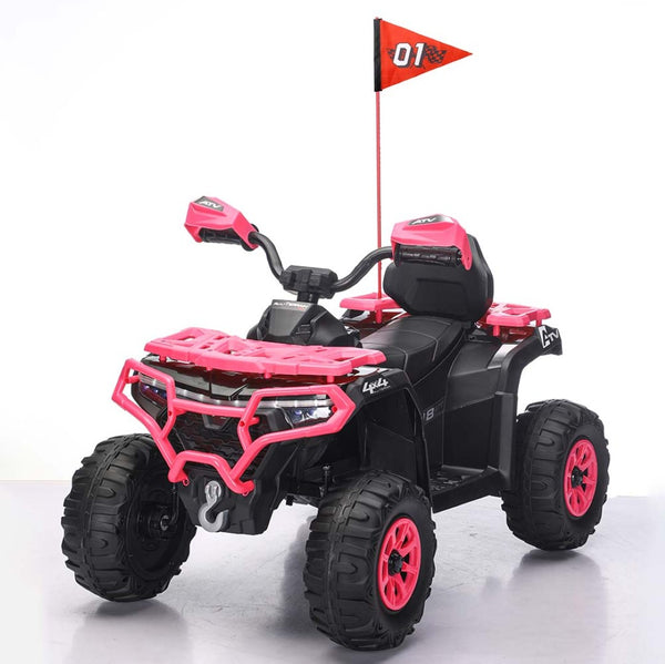 English Elm 24v Ride on Atv for Kids with Dual Motors Led Lights Bluetooth and Rugged Wide Wheelbase Pink W3822P390490