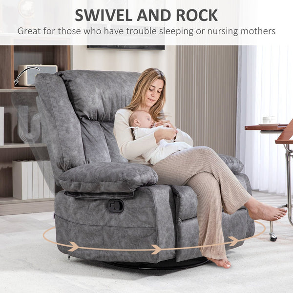 English Elm HOMCOM Swivel Rocker Recliner Chair with 360° Swivel, 145° Recline, Velvet Padding, Footrest & Pockets W2225P200839