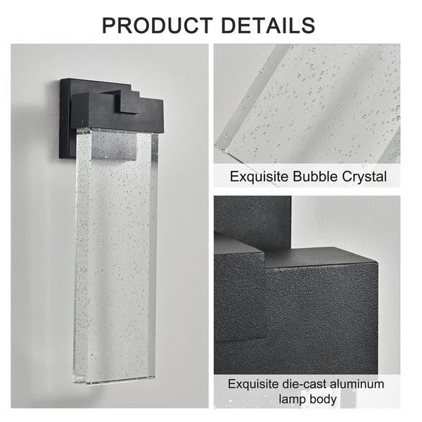 English Elm 18"(H) Modern Outdoor LED Wall Light 12W Weatherproof Bubble Crystal Sconce Black Finish, Up/Down Ambience for Porch Garden Patio W1340P239405