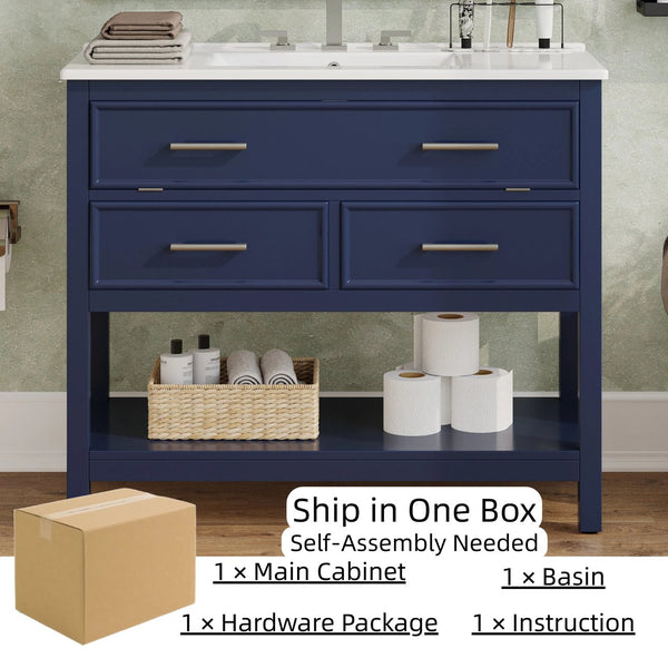 English Elm Christopher Knight Home® - 36" Modern Bathroom Vanity with Ceramic Sink, Tip-Out Tray, Soft-Close Drawers, Open Shelf, Waterproof Surface Blue N817P288908B