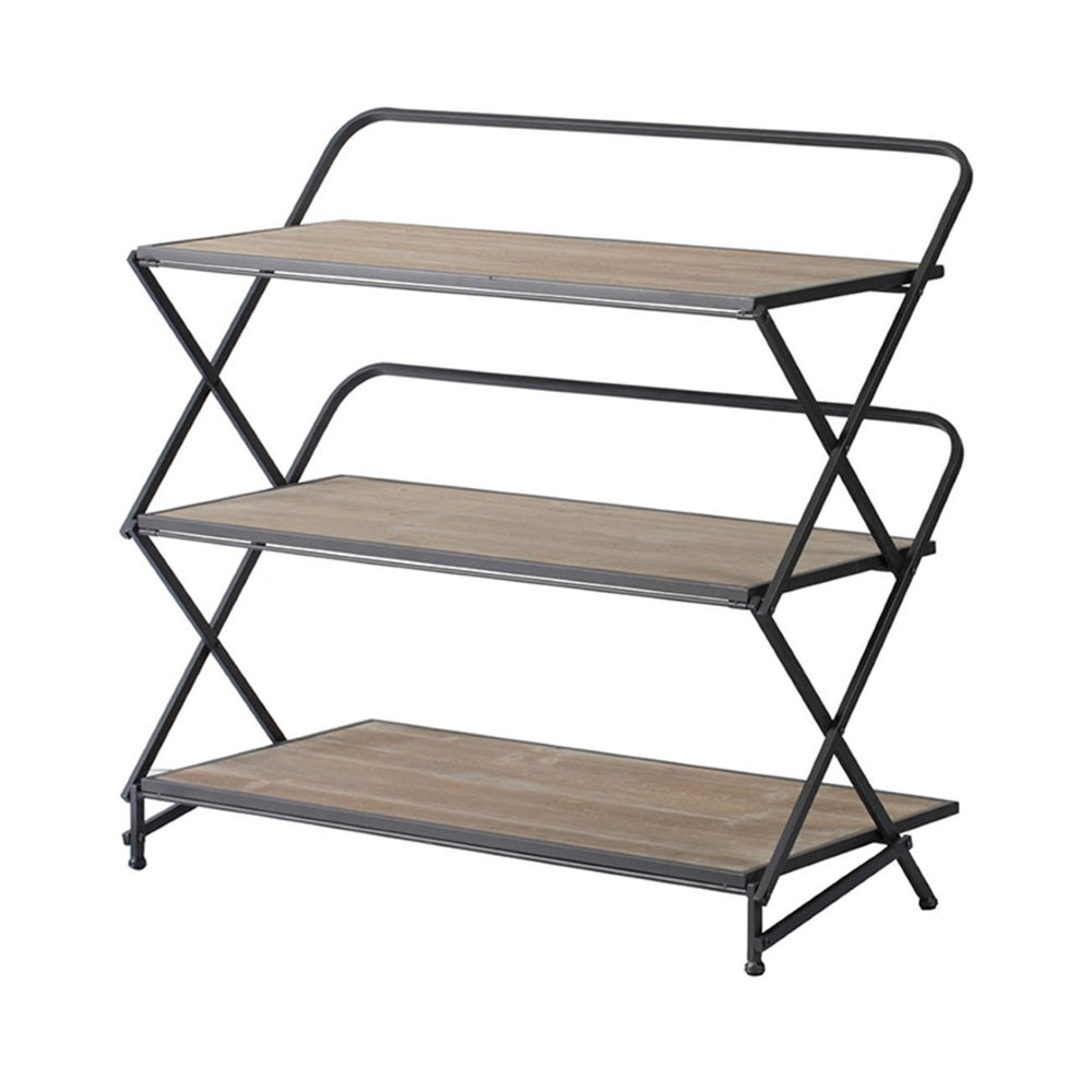 English Elm 34.3x16.9x32.7" Three Tier Fir Wood Iron Shelf Industrial Storage and Planter Stand W2078P499748