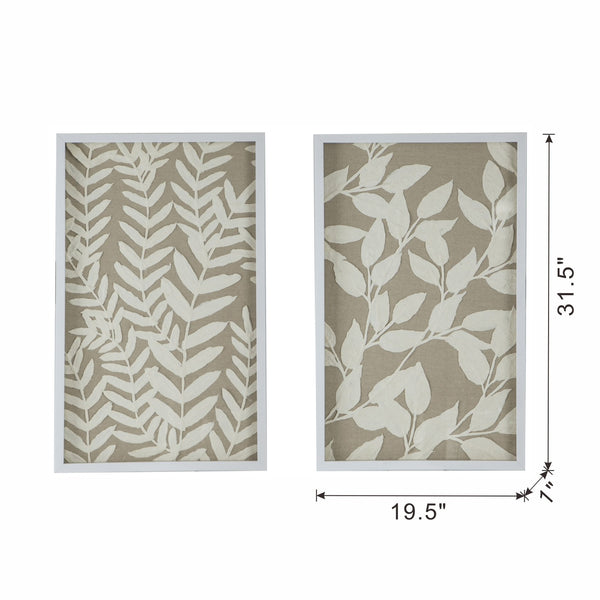 English Elm S/2 Estella Paper Floral Shadow Box Wall Decor Set of 2 — White Frames on Beige Backing, Feminine Accent (33.9" H) W2078P205313
