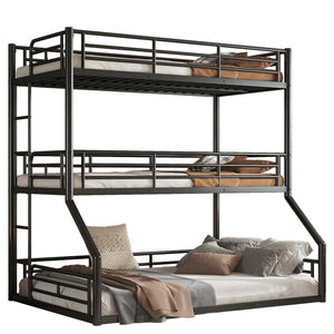 English Elm Twin Triple Metal Bunk Bed Matte Powder Coated Frame with Full Safety Guardrails Black W1580S00584