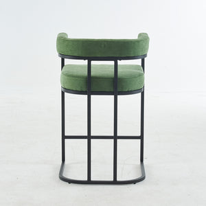 English Elm Modern Chenille Counter Stools Set of 2 — Upholstered Ergonomic Bar Chairs with Metal Frame & Armrests for Kitchen Island Green W1901P264277