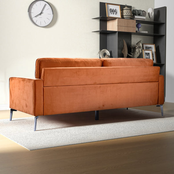 English Elm Ashcroft Furniture - Axten Orange Velvet Sofa - Performance Velvet Upholstery, Foam Cushions, Silver Metal Legs, High Feet Friendly B183P255327