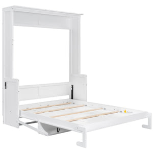 English Elm Queen Murphy Bed with Desk, Built-In LED Lights, USB Charging Ports & Space-Saving Modern Design White N7500004014K