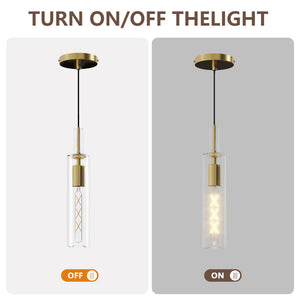 English Elm Gold Modern 3-Pack Pendant Lights with Clear Striped Glass Shades for Kitchen Island Dining Room W2312P375008