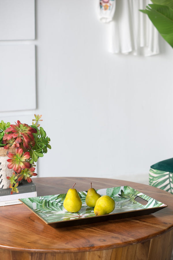 English Elm 18.1x11.8x1.45" Rectangular Palm Charger Plate 4-Pack — Durable Plastic, Colorful Leaf Design for Modern Tabletops W2078P391154