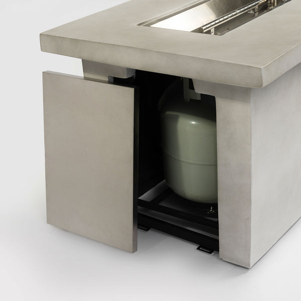 English Elm 60" 70in Concrete Propane Fire Pit Table 60000 BTU with Storage Cabinet, Pulse Ignition, Light Gray W853P202206